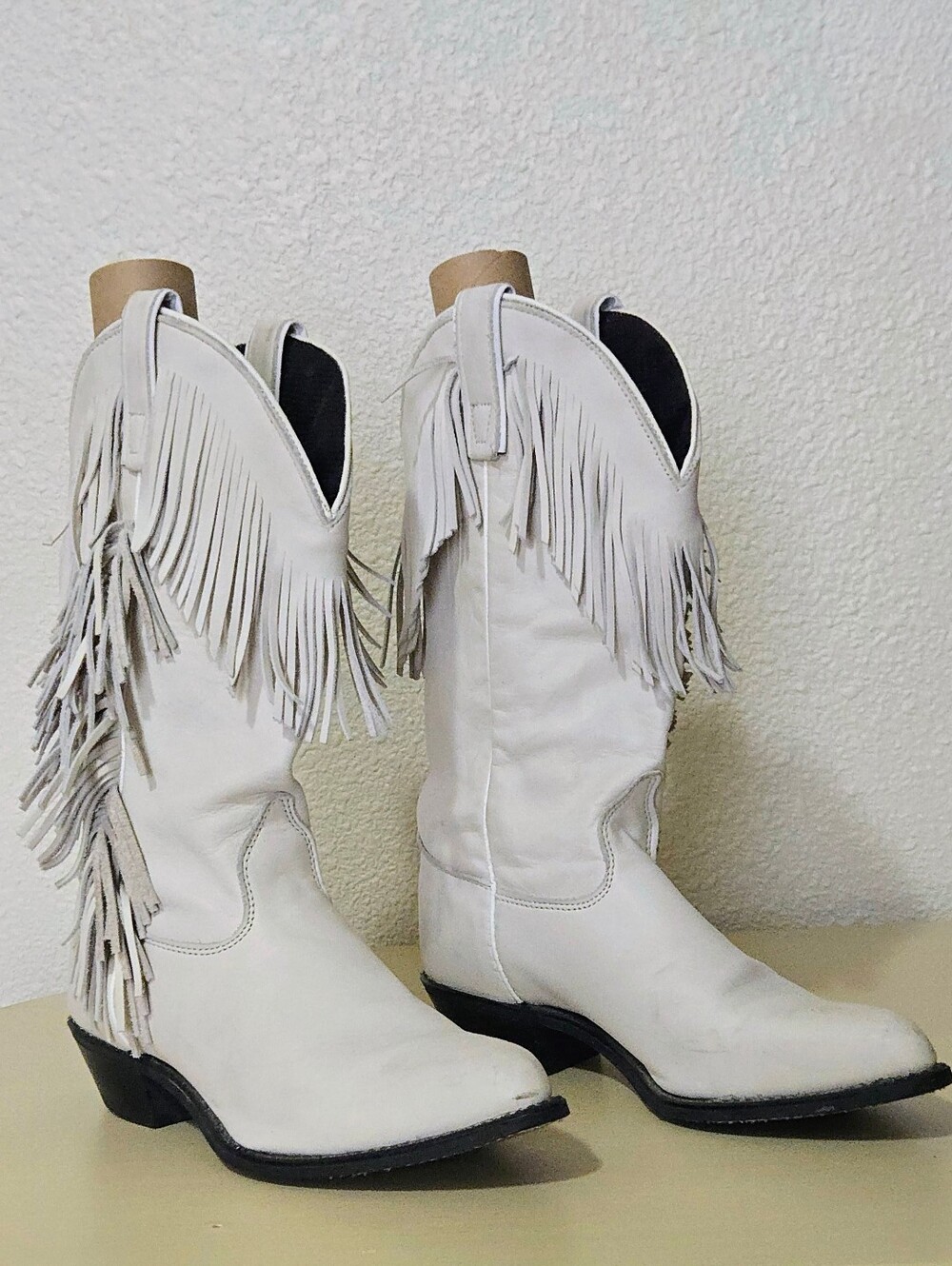 Vintage 1980s Off-White Capezio Fringe Cowboy Boots - Retro-Western - Size 6.5